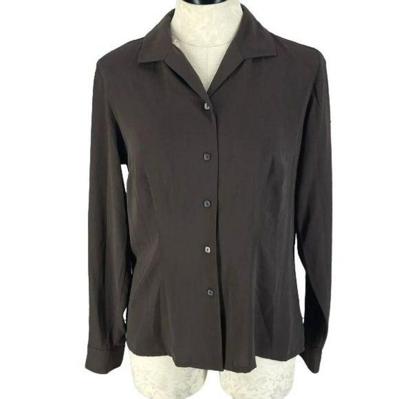 Laura Scott Women's 80/90 Business Work Brown Button Down Size 8 Blouse - Picture 1 of 8